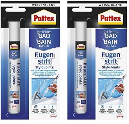 Sista Pattex Perfektes Bad Fugenstift, Fugenweiß zur einfachen und präzisen Anwendung, Marker mit hoher Deckkraft, Fugenstift in weiß tönt zementäre Fugen ein, 1 x 7ml (Packung mit 2)