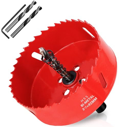 KACNON Scie cloche bi-métal 95 mm universelle HSS M42 avec tige hexagonale et foret - Tailles complètes - Coupe précise et rapide - Pour bois, plastique, plaque de plâtre, tôle - Rouge