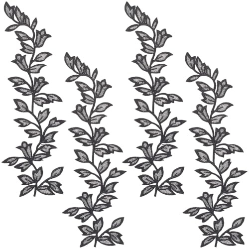 GORGECRAFT 4 pz. Toppe Ricamate A Forma di Vite, In Pizzo A Foglia, In Tessuto Da Cucire, con Foglie Nere, per Donne, Fai Da Te, per Cucire, Accessori per Abiti Da Sposa, Tende, Cuscini, Scarpe, Jeans