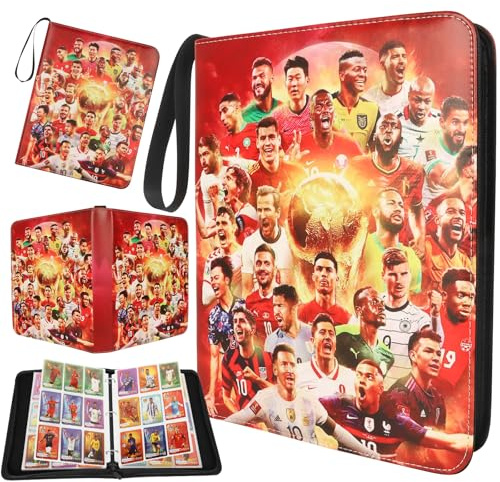 Trading Card Album for Football, 9 Pocket Football Card Binder with Zipper & Handle, 50 Page 900 Card Capacity,Trading Card Game Collection Album for Kids, Waterproof PU Leather