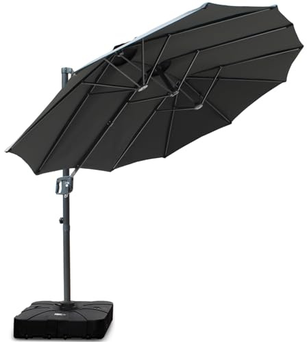 RANSENERS Ampelschirm Oval 400x240cm, Doppelsonnenschirm mit Schirmständer, 360° Drehbar und Neigbar 0°-90°, UV50+ Schützt Sie vor Schädlicher Sonneneinstrahlung im Freien