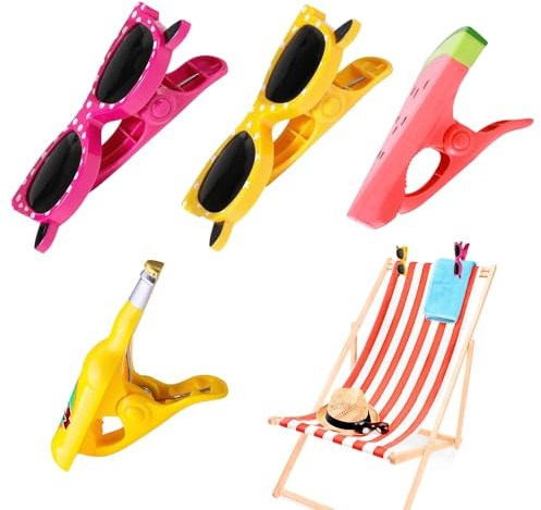Riisoyu 4 Stück Strandtuch Clips, Strand Handtuch Klammern große Tragbare Lustig wäscheklammern für Sonnenliegen Winddichte Handtuchklammern für Strand, Garten, Pool, oder Liegestuhl