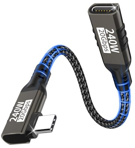 woednx Cable de extensión USB C,0,2m 20Gbps/240W/5K@60Hz extensor USB C 3.2 4K@144Hz cable de video tipo C de 90grados macho@hembra,compatible con iPhone 16/Plus/Pro/Pro Max/15/MacBook Pro/iPad Pro