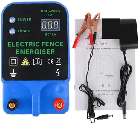 Elstängsel, Staket Solar Boskapskontroll LCD Elstängsel LCD Spänningsdisplay Högdecibellarm 10KM Vattentät(Blauw)