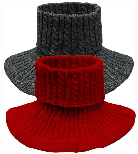 JFAN Faux Col Roulé femme Hiver Faux Col Détachable Tricoté Collier Blouse Cols Chaud 2 pièces cache cou femme(Taille unique,Noir+rouge)