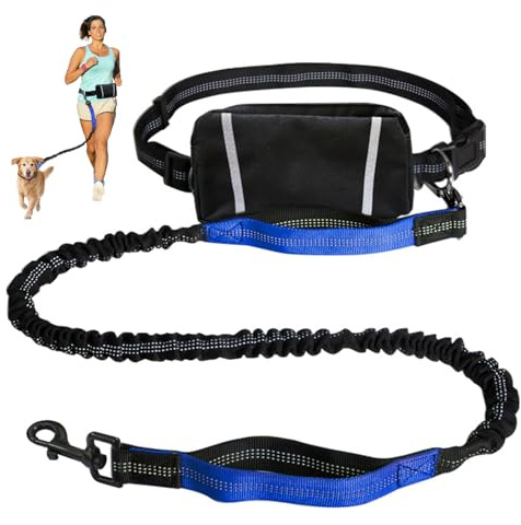 Joggingleine Hunde mit Bauchgurt, Freihandleine Laufleine für Hunde, Bauchgurt Hundeleine mit Reflektierenden Nähten, Abnehmbare Hüfttasche, Bungee Leine Hund 120-150cm, fürHunde bis 50 kg