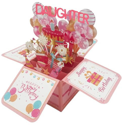HTTDSLF Biglietto Auguri Compleanno, 3D Pop Up Biglietti d'auguri Compleanno, con Busta e Carta Interna Extra, Biglietto Auguri Pop Up Sorpresa, per Ragazza, Donna