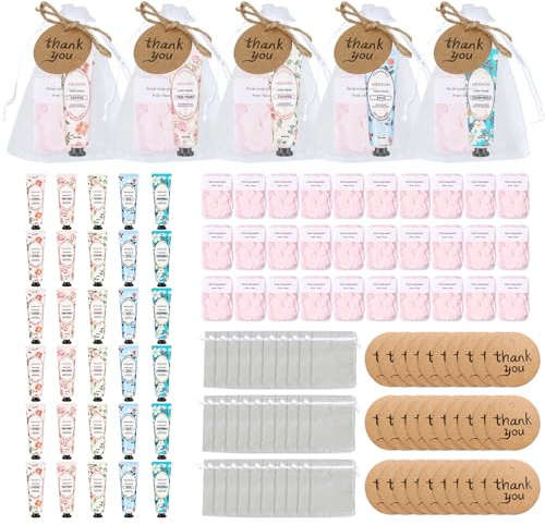 Handkräm-set, 30 st mini handkräm, med 30 förpackningspåsar, 30 kort, 30 lådor tvålflingor, litet presentset för kvinnor, mors dag, födelsedagspresent