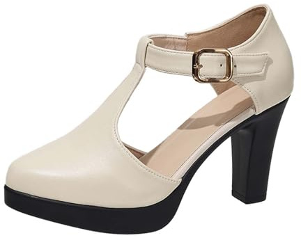 Women's Sandals with Heel, High Heels, Dance Shoes, Closed, Elegant and Comfortable, Clip Pumps, Traditional Shoes, Heel Shoes, Party High Heeled Shoes, Vintage, Wide H Women's Shoes, White, 5.5 UK