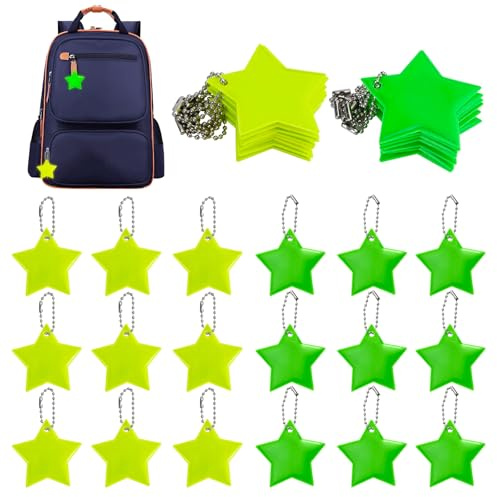Reflektor Anhänger 36 Stück – Reflektierend, Wasserdicht, Sicherheit Nacht | Stern Reflektoren Schlüsselanhänger für Schulranzen, Rucksack, Fahrrad, Jacke, Joggen, Laufen, Wandern, Mitgebsel Geburtstag