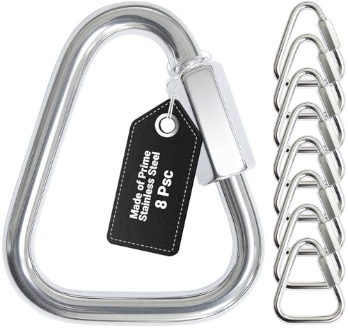 Triangle Carabiner Clips for Slackline - Heavy Duty Stainless Steel Quick Link Chain Connector - 8 Pack