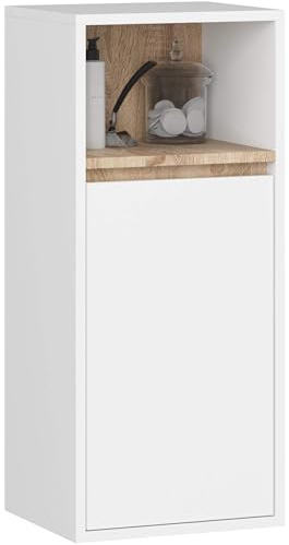 AKORD Badezimmer Hängeschrank VAMI 35 cm - Bad Hängeschrank 1 Tür 3 Regalböden - Hängeschränke fürs Bad - Wandschrank Hängend - Robuste - B35xH80xT30 cm - Weiß & Sonoma-Eiche
