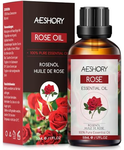 AESHORY Aceite Esencial de Rosa 50ML, Natural Aceite de Aromaterapia de Rosa, Aceites de Fragancia Premium para Humidificador, Masaje, Baño, Cuidado la Piel, Relajación y Calma