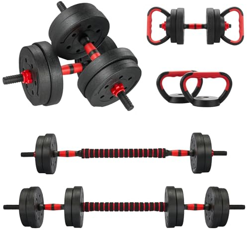 TEENO Kit Completo 5-in-1 per Muscolazione 15 kg, con Kettlebell, Manubri, Barre e Supporti per Flessioni, Ideale per il Fitness e l'Allenamento Domestico