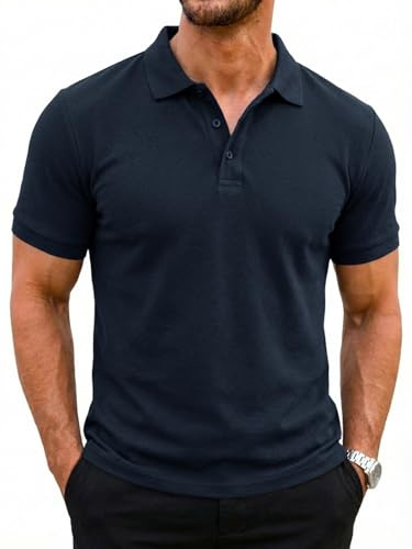 Runcati Polo da uomo, a maniche corte, estiva, da uomo, in tinta unita, per golf, sport, cotone, basic fit, polo