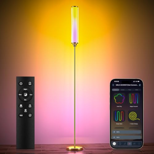 FRIDEKO HOME Stehlampe Wohnzimmer Intelligente RGB für Wohnzimmer & Gaming-Dekoration, Stehlampe mit App- und Fernbedienung, Hohe Ecklampe für Schlafzimmer (Gold)