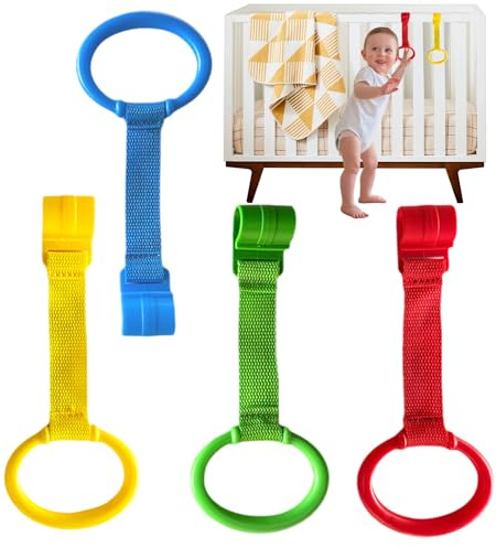 Anneaux de traction pour bébé – Anneau de parc pour | Anneaux de main pour lit de bébé, 4 tractions pour la marche, aide éducative à la musculation des bras, accessoires de berceau pour bébés et