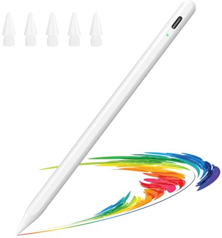 Penna stilo per iPad (6°-11°), ricarica rapida, compatibile con Apple iPad Pro 11/12,9/M4, iPad Air 3/4/5/M2/M3, iPad mini 5/6 th, bianco