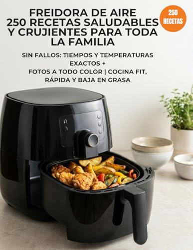 FREIDORA DE AIRE 250 RECETAS SALUDABLES Y CRUJIENTES PARA TODA LA FAMILIA: SIN FALLOS: TIEMPOS Y TEMPERATURAS EXACTOS + FOTOS A TODO COLOR | COCINA FIT, RÁPIDA Y BAJA EN GRASA