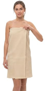 Sotra Saunakilt Damen 100% Baumwolle Waffel-Piqué – Saunakleid mit Klettverschluss & Gummizug – saugstarkes Wickeltuch für Sauna, Spa & Wellness – 75x140 cm (Creme)