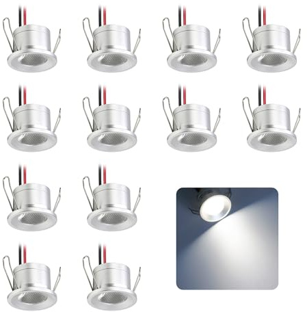 12stk. Mini LED Spot Klein Einbaustrahler IP65 12V 2W Silber Kaltweiß | Durchmesser:Ø25-28mm Mini LED Downlight, Für Decke Küche Duschablage Flur Treppenbeleuchtung Schrank Vitrinen Veranda