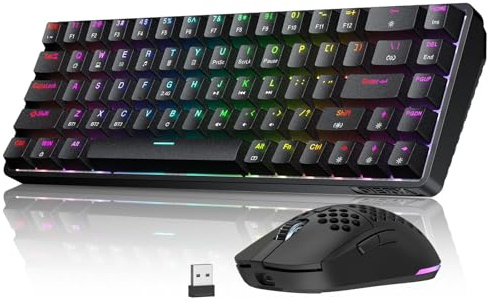 Dierya Ensemble Gaming sans Fil, M1 Souris Gamer 24000 DPI et DK68 Clavier Mécanique 65% Noir, Setup PC Multitâche Minimaliste (Pack de 2)