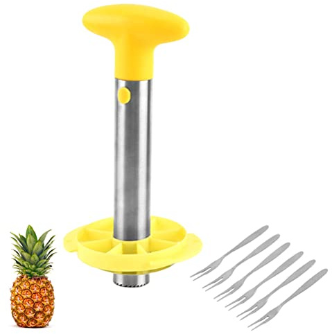 OEBUAFI Svitatore e Affettatrice per Ananas in Acciaio Inossidabile, Strumento per Rimuovere Facilmente il Torsolo con Comoda Impugnatura per Fette di Ananas Perfette (YELLOW)