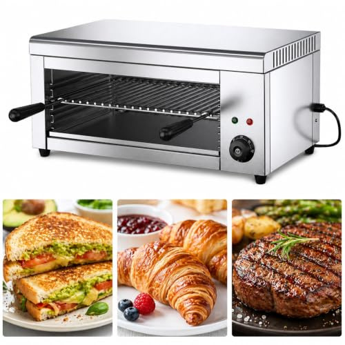Rostfri Professionell Salamander 2000 W för catering, hotellbuffé och storkök, med 4 nivåer och temperaturreglering för pizza, kött och ost