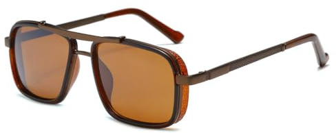 TOUFXJEQV Männer-Autosonnenbrille Vintage Steampunk Quadratische Sonnenbrille Metallrahmen mit Federscharniere, Damen-Okular Trendige Fahrerbrille
