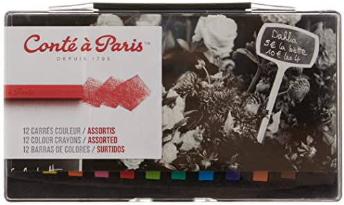 Conté a Paris 50128, 12 farbige Carré Kreiden, Pastellkreiden in Vierkantform, 12 Farben