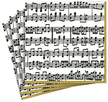 Caspari 11020C - Tovaglioli di Carta a Tre Strati, 20 Pezzi, 24 x 24 cm, Motivo: Musica