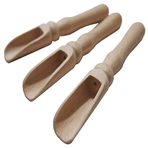 EFO Wooden Scoop 10,5cm 3-Pack | Mini Wooden Scoops for spices, tea, salt, rice | Versatile measuring spoon for kitchen and bathroom use | Handcrafted natural finish utensil for dry goods | Buchenholz