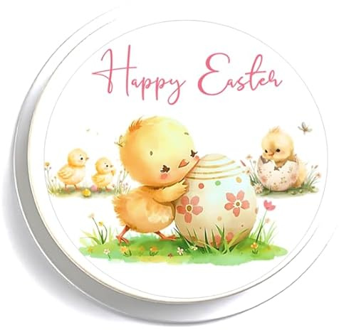 Happy Easter Cake Topper - Easter Chick Cake Decoration - 7.5 (19cm) Round - Icing or Wafer - Cute Chicks Eggs Toppers (icing)