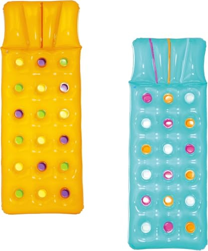 2x Bestway Inflatable 18 Pocket Fashion Sun Lounger Lilo Swimming Pool Air Bed Mat