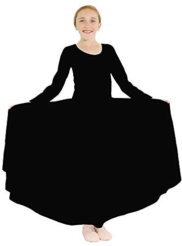 Danzcue Girls Praise Loose Fit Full Length Long Sleeve Dance Dress, Black, 12-14