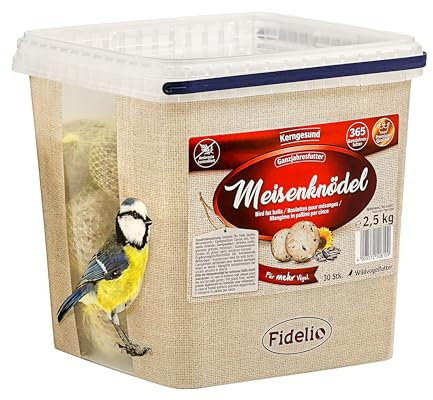 Fidelio Meisenknödel mit Netz, ganzjähriges Wildvogelfutter proteinreich / energiereich, hochwertiges Vogelfutter für Wildvögel, 30 Stück im Eimer, 2.5 kg