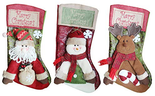 DANJER 3er Set Premium Weihnachtssocke,Nikolausstiefel,Geschenkbeutel,Weihnachtsstrümpfe, Weihnachten Dekoration (Nikolaus + Schneemann + Rentier) GM174836