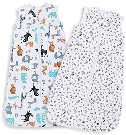 Lictin Sommerschlafsack Baby 2er Pack 0.5 TOG Schlafsack Baby 100% Baumwolle Babyschlafsack Einstellbar Länge 65-85cm für 3-18 Monate Sommerschlafsack