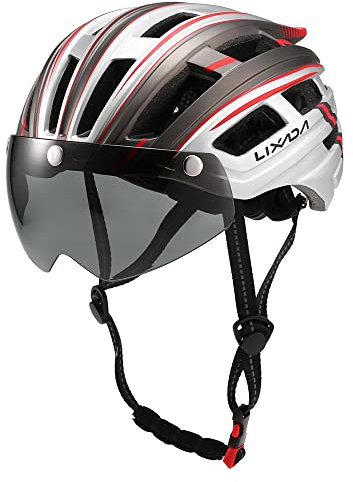 Lixada Fahrradhelm Herren Damen MTB Helm mit Abnehmbarer Magnetische Schutzbrille Visier Atmungsaktiv und LED Rücklicht mit 22 Belüftungskanäle für Erwachsenen Herren Damen