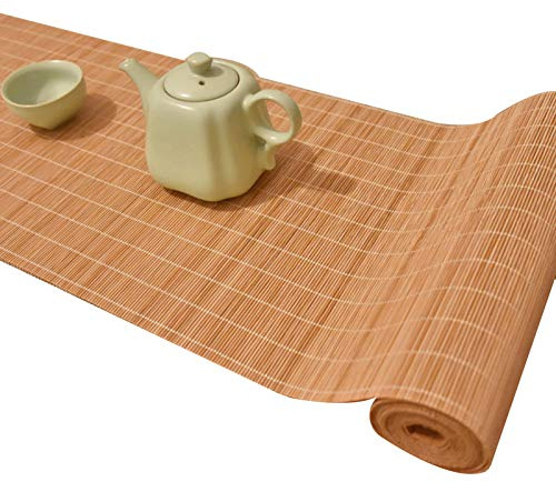 MMQGQ Tischläufer Aus Bambus Im Japanischen Stil, Handgewebtes Tischset, rutschfeste Tischsets Für Den Couchtisch In Der Küche, Natürliche Holzfarbe(Size:30×120cm)