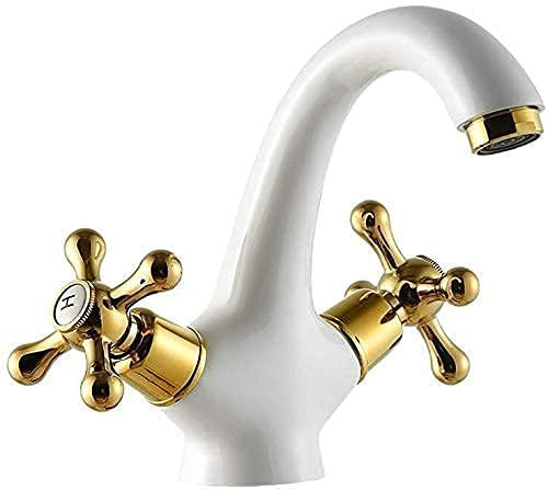 XCTLZG Nostalgischer Retro-Wasserhahn,Keramik-Elegant-Platin-Wasserhahn,Runder Kleinkreismischer,Kreuzgriff für Waschbecken-Wasserhahn,Country Style Zwei-Griff-Wasserhahn