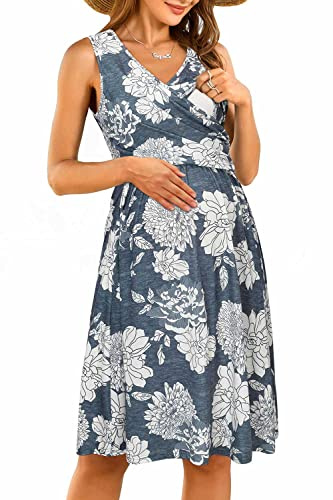 OUGES Women's Wrap Tank Breastfeeding Nursing Maternity Dress(Floral R,M)