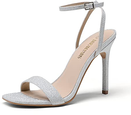 DREAM PAIRS Dam höga stilettos öppen fyrkantig tå ankelrem klackar sexig komfort bandklänning skor bröllop brud pumps sandaler, SILVER, 40 EU