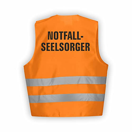 Fassbender-Druck WARNWESTEN - Sicherheitsweste ORANGE Warnweste nach EN ISO 20471 zertifiziert - Warn Weste NOTFALLSEELSORGER - Unisex mit Reflektorstreifen (ORANGE I 3XL/4XL I 1St.)
