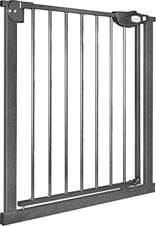 XMTECH Treppengitter 75-85 cm, Schwarz, Türschutzgitter ohne Bohren Kinder | Robustes ABS+Stahlrohr, Druckmontage ohne Bohren, Auto-Close, 180° Öffnung für Treppe, Flur, Küche und Haustiere.