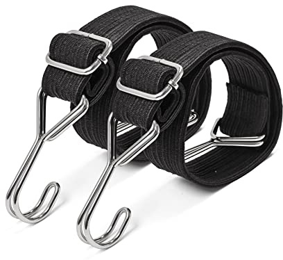 Yorkmills Bungee Cords with Hooks, 2Pack Adjustable Bungee Cord Extra Long Flat Elasticity Rope Heavy Duty Rubber Elastic Straps with Adjustment Metal Buckle for Luggage Camping Gardening Moving Cargo