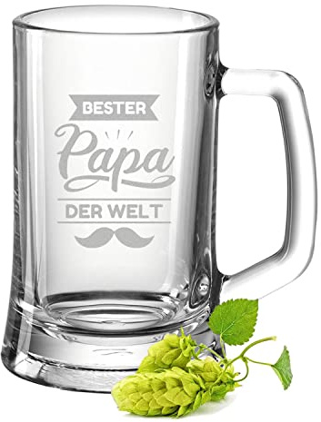 GRAVURZEILE Bierkrug mit Gravur - Bester Papa der Welt V2 - Geschenk für Männer - Geschenke für Papa zum Vatertag Geburtstag oder zu Weihnachten - Bierseidel als Geschenk für Ihn - Größe: 0,3 L