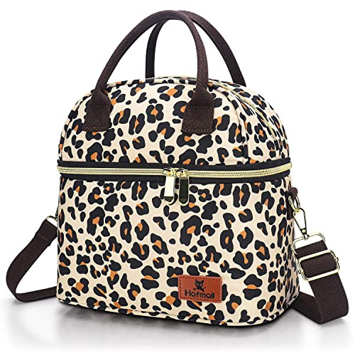 Hafmall Bolsa Termica Porta Alimentos 2 Compartimentos, Leopardo | Bolsa Porta Comida para Mujer y Hombres, Lunch Bag Ideal para Trabajo
