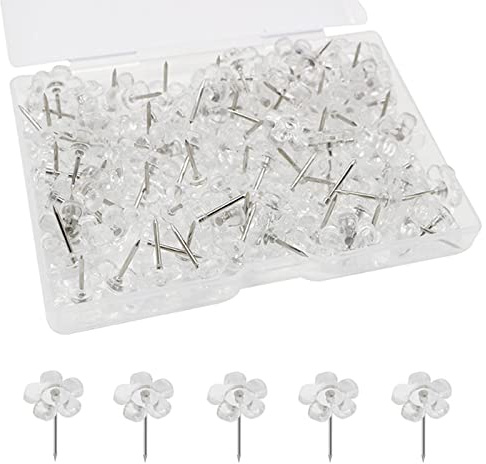 Transparente Blumen Reißzwecken,Pinnnadeln für Korktafel, Dekorative Niedliche Weiße Reißzwecken für Pinnwand,Clare Pinnwandnadeln Kartennadeln,Wandnägel für Zuhause,Büro,Schulbedarf