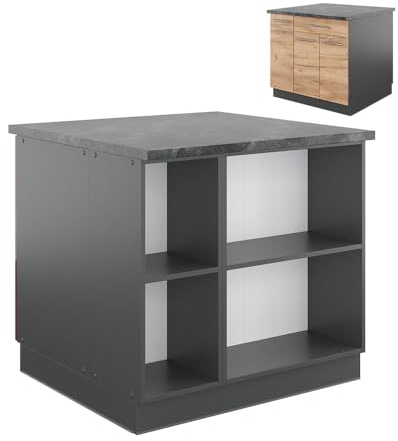 Vicco Kücheninsel Fame-Line, Goldkraft Eiche/Anthrazit, 90 cm | Metall-Vollauszüge · 2 Einlegeböden · Höhenverstellbare Füße · Metallgriffe · Soft-Close